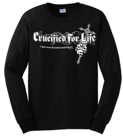 Crucified for Life Skull Cross Long Sleeve Christian T-Shirt in Black ...