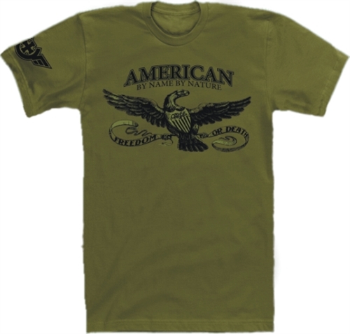 American By Name By Nature T-Shirt in Military Green by CROSS